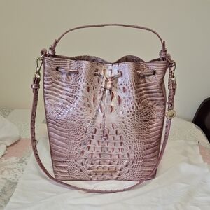 NEW Brahmin Marlowe Bucket Bag in Pink Icing Melbourne Croc Embossed Leather